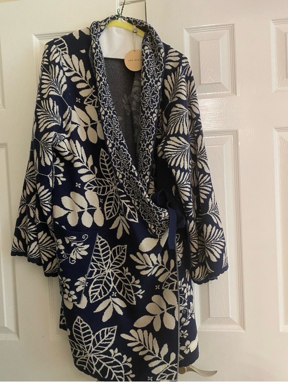 Odd Molly Navy and Cream Floral Wrap Cardigan